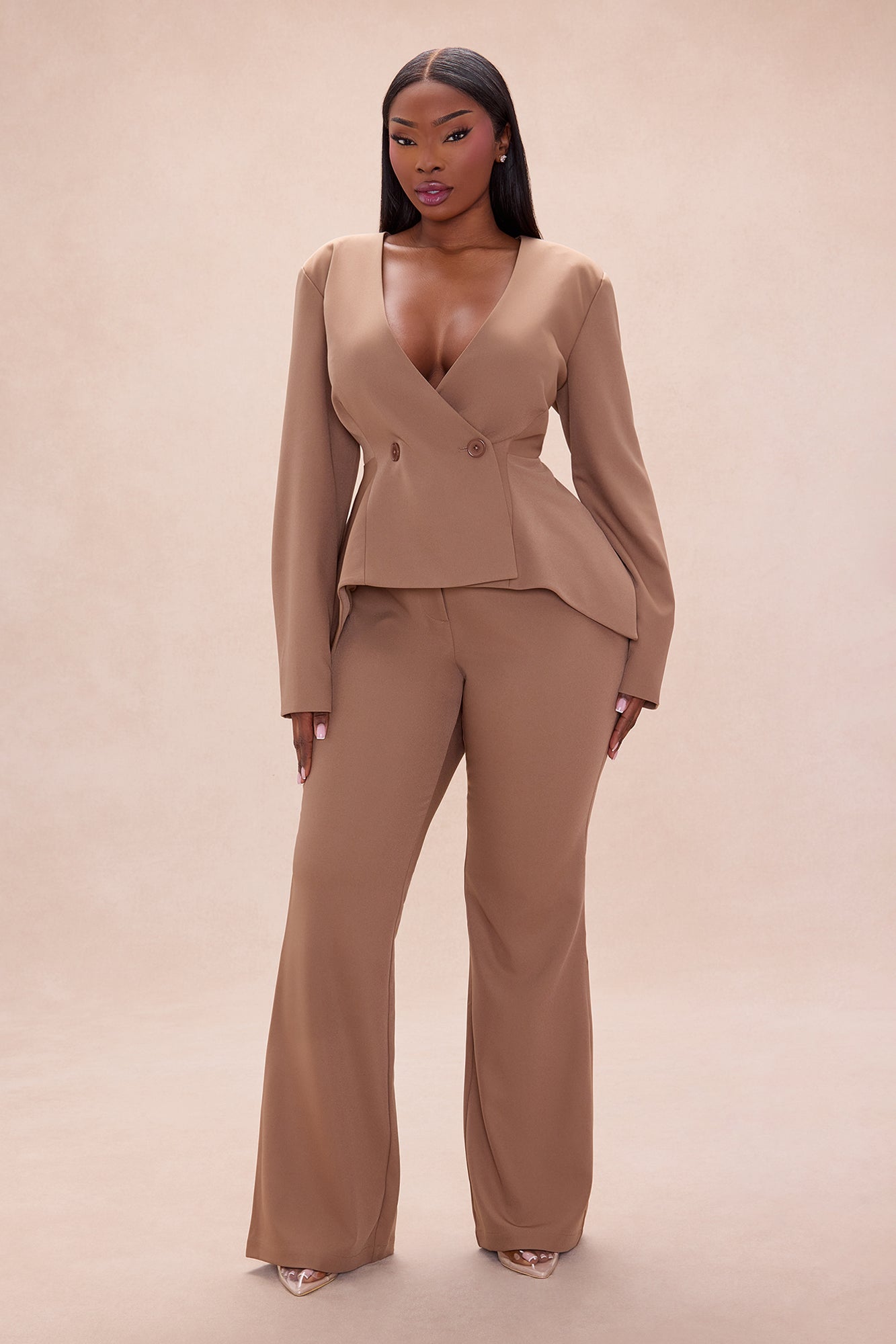 Mikayla Peplum Jacket Pant Set - Coco