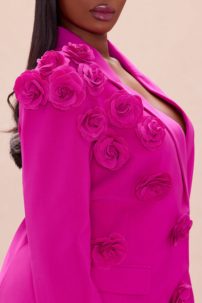 Arden Floral Applique Blazer Pant Set - Hot Pink