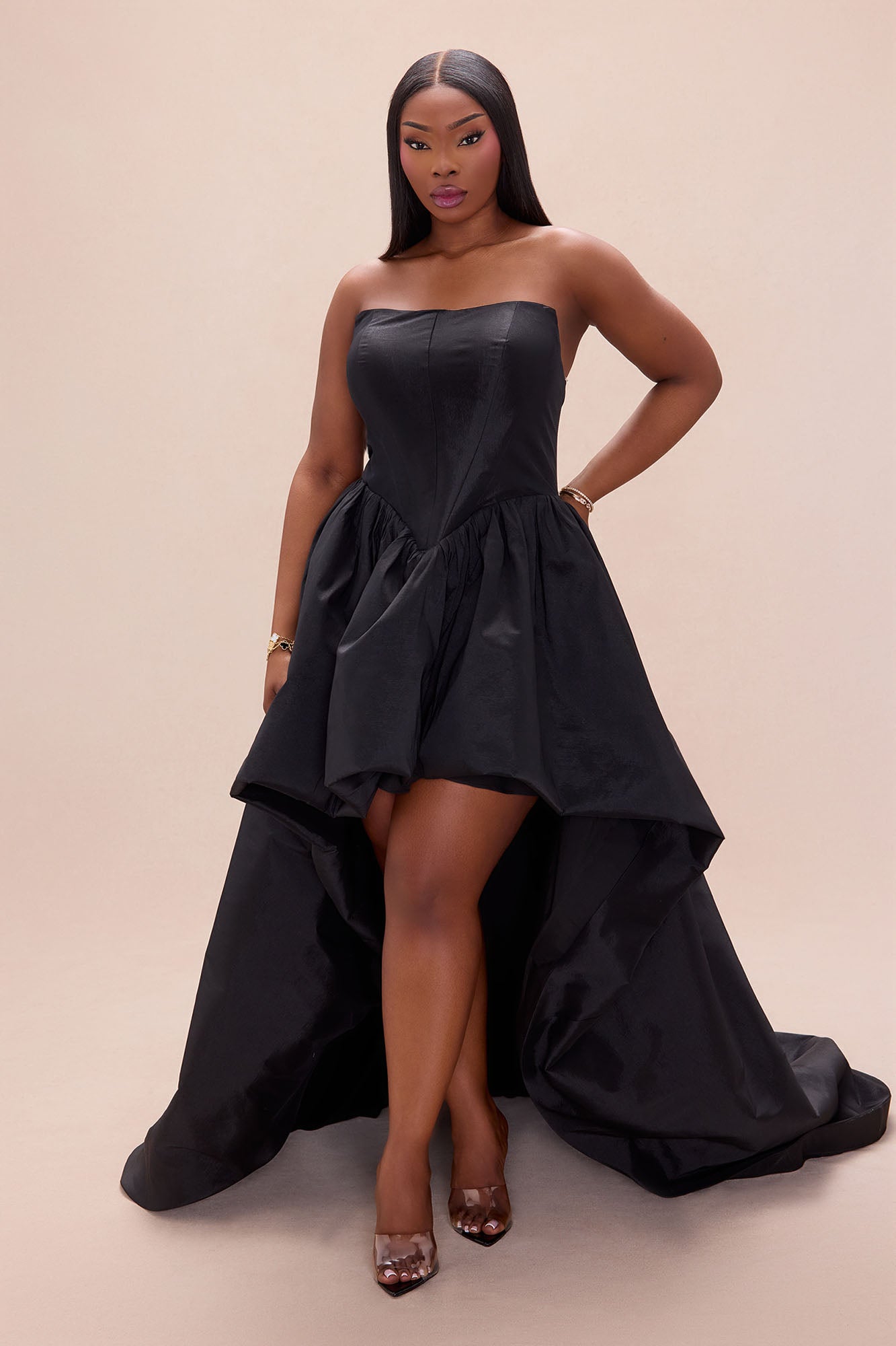 Aurora High Low Taffeta Gown - Black