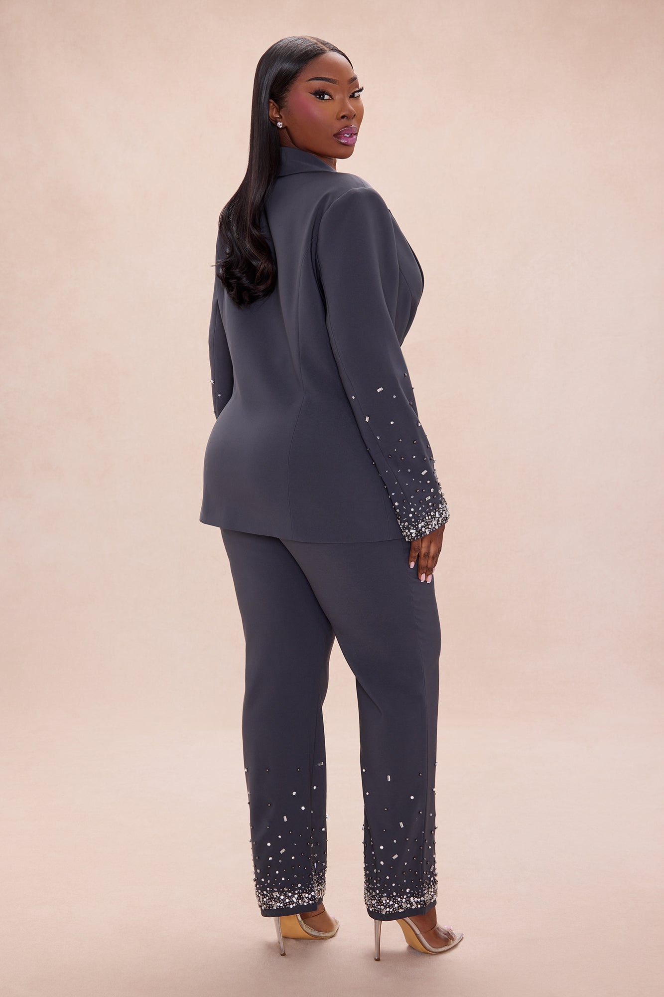 Zephyra Embellished Suit Set - Charcoal