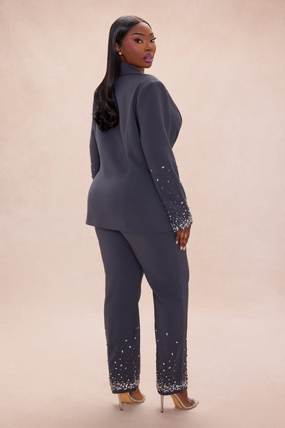 Zephyra Embellished Suit Set - Charcoal
