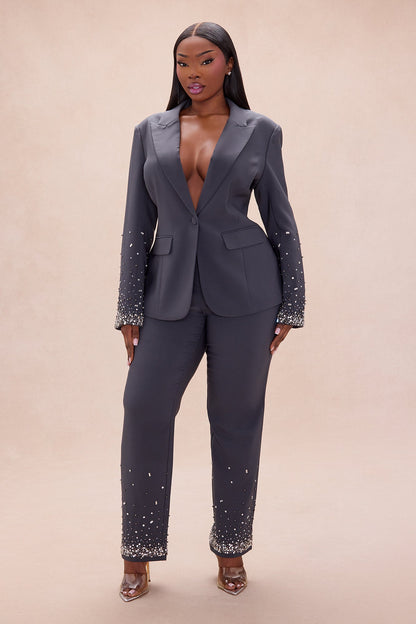Zephyra Embellished Suit Set - Charcoal