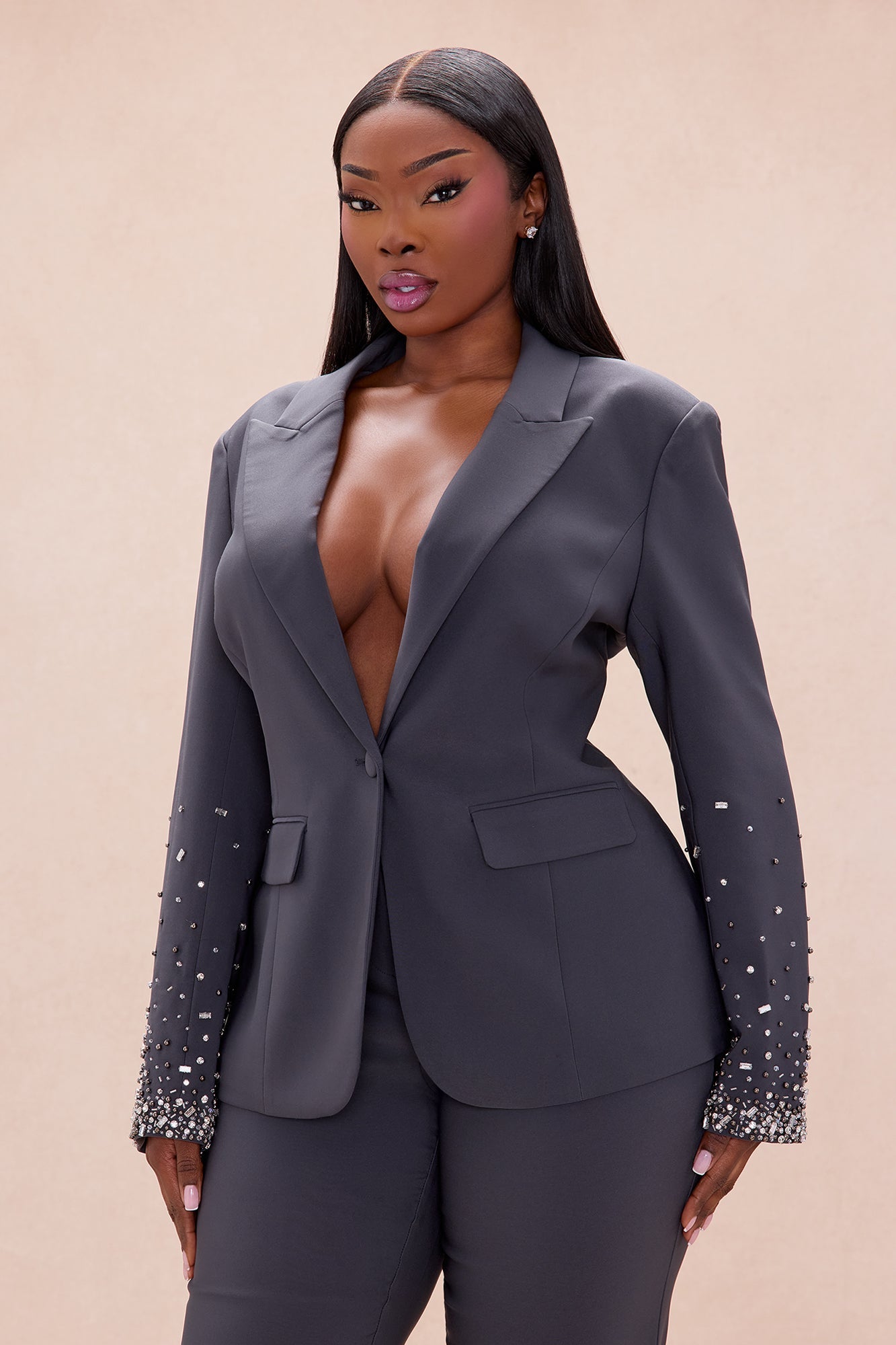 Zephyra Embellished Suit Set - Charcoal
