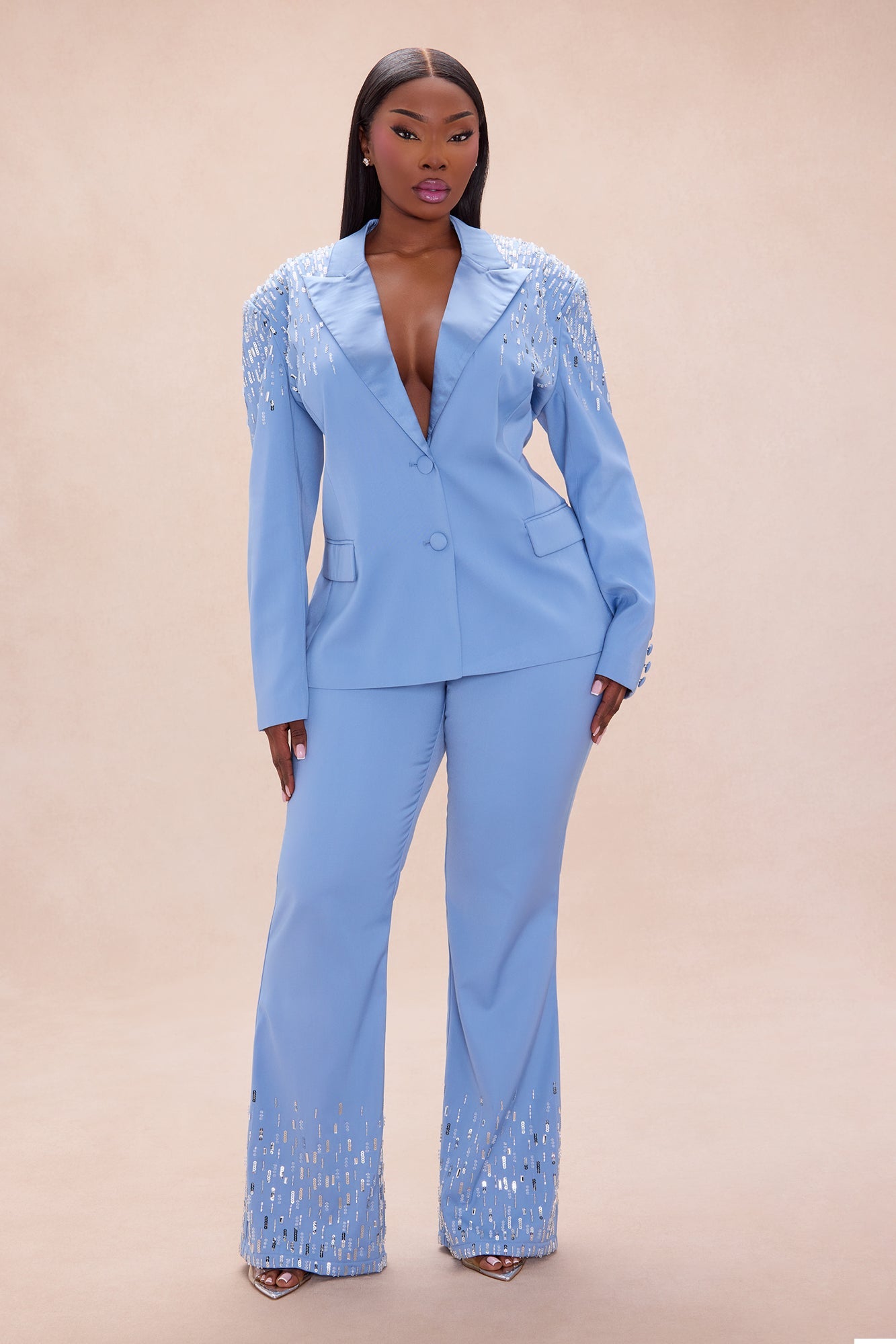 Raiann Embellished Pant Set - Light Blue