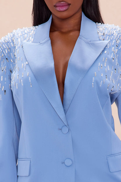 Raiann Embellished Pant Set - Light Blue