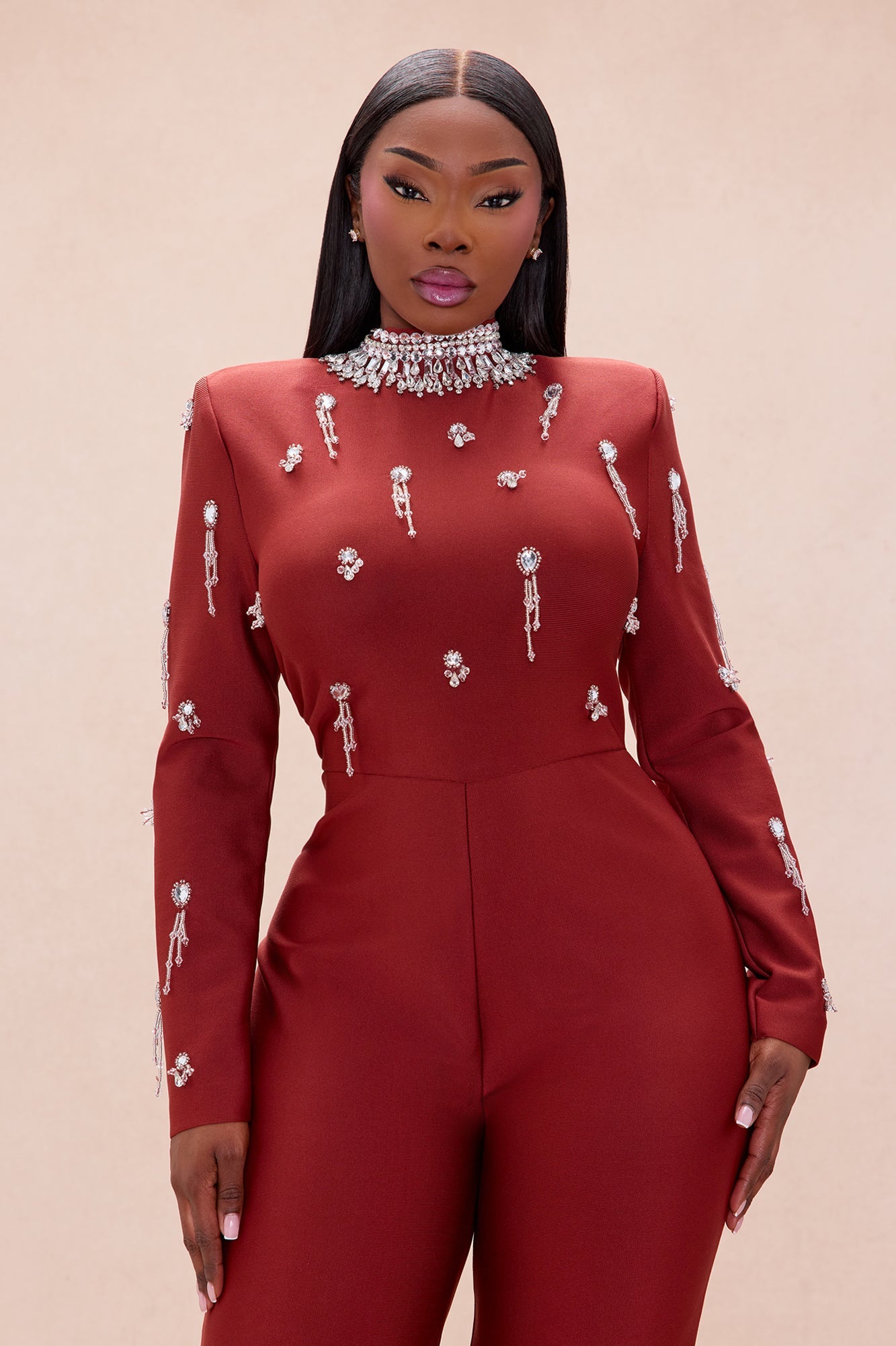 Tatum Rhinestone Bandage Jumpsuit - Copper
