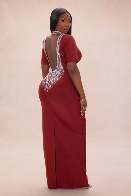 Tatum Backless Rhinestone Bandage Maxi Dress - Copper