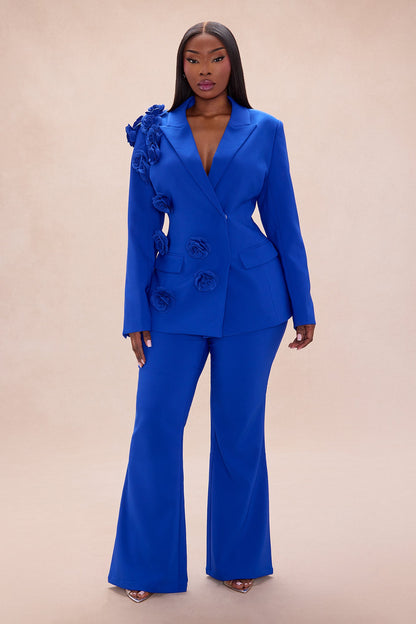 Arden Floral Applique Blazer Pant Set - Royal