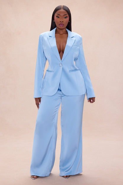 Maylee Satin Wide Leg Pant - Light Blue