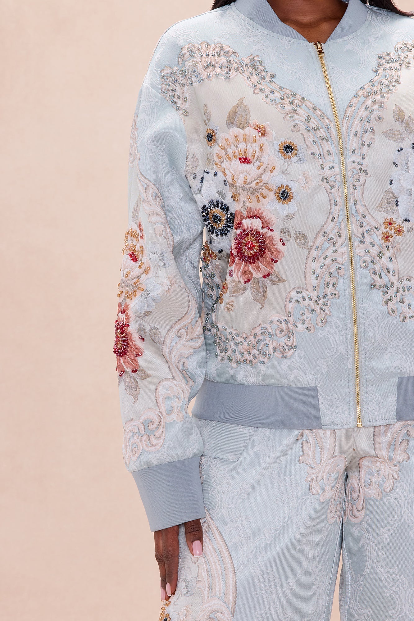 Riannon Embellished Jacquard Jacket - Grey