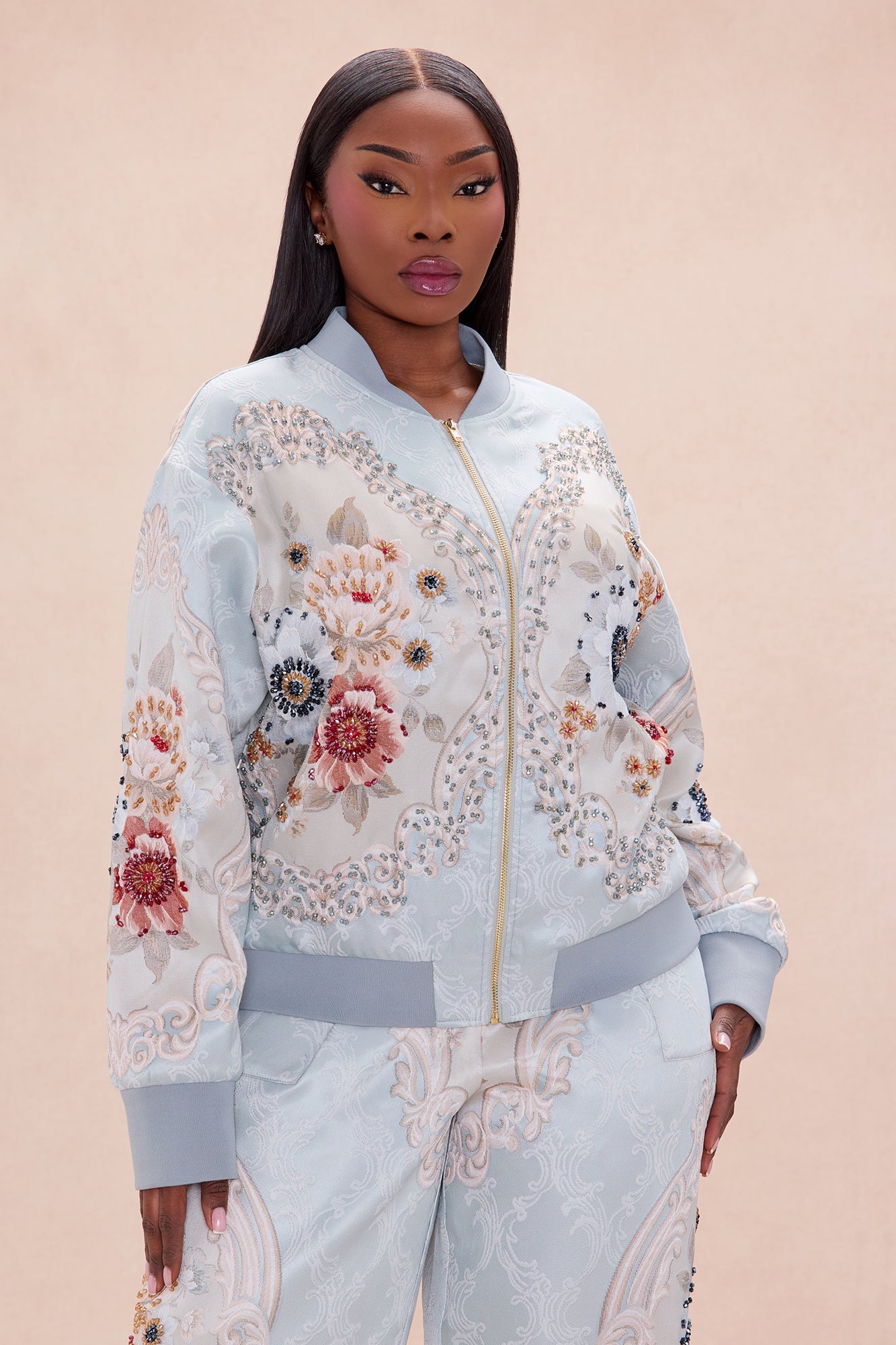 Riannon Embellished Jacquard Jacket - Grey