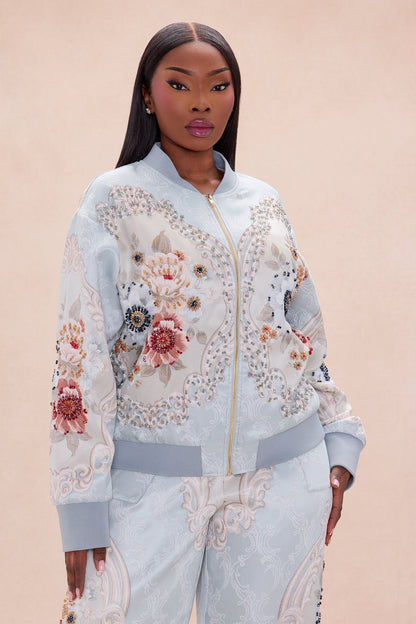 Riannon Embellished Jacquard Jacket - Grey