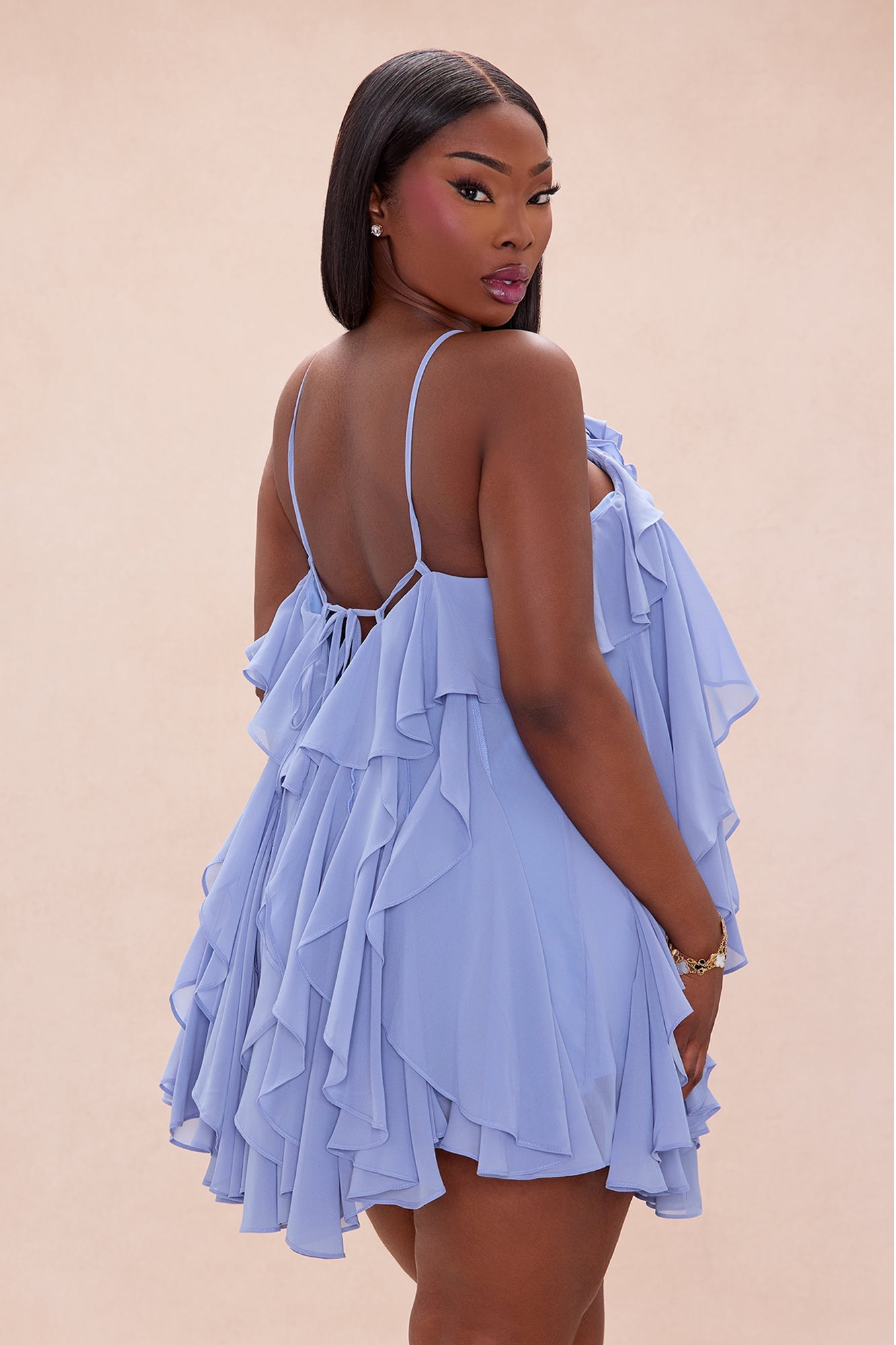Free As Can Be Ruffle Mini Dress - Dusty Blue