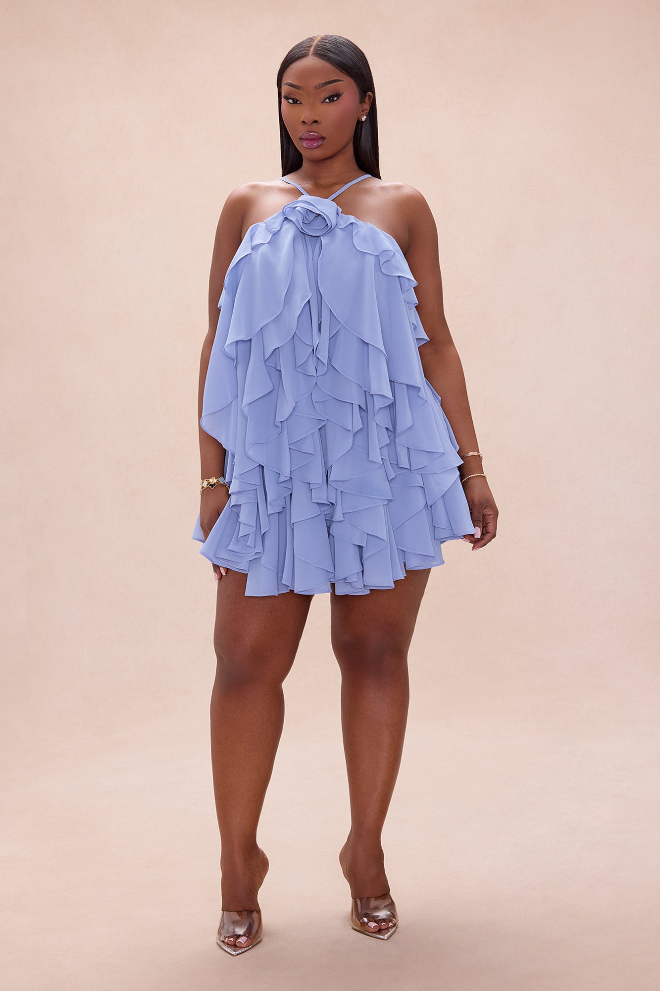 Free As Can Be Ruffle Mini Dress - Dusty Blue