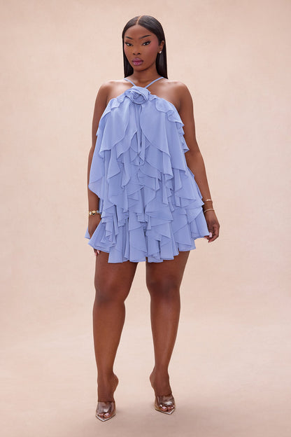 Free As Can Be Ruffle Mini Dress - Dusty Blue