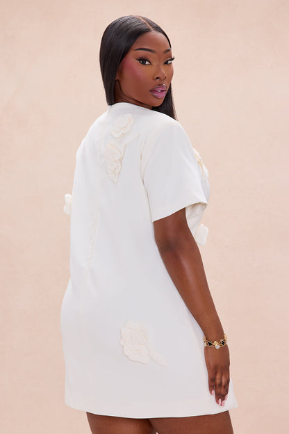 Amaya Floral Applique Mini Dress - Cream