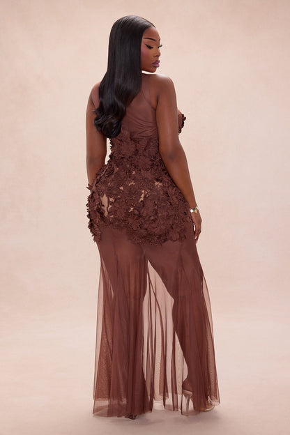 Willow Sheer Embroidered Maxi Dress - Chocolate