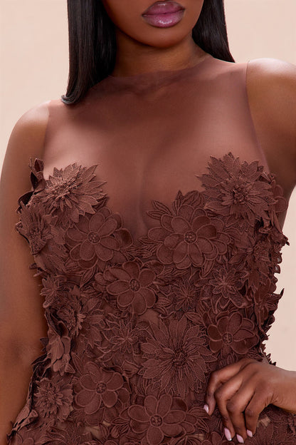 Willow Sheer Embroidered Maxi Dress - Chocolate