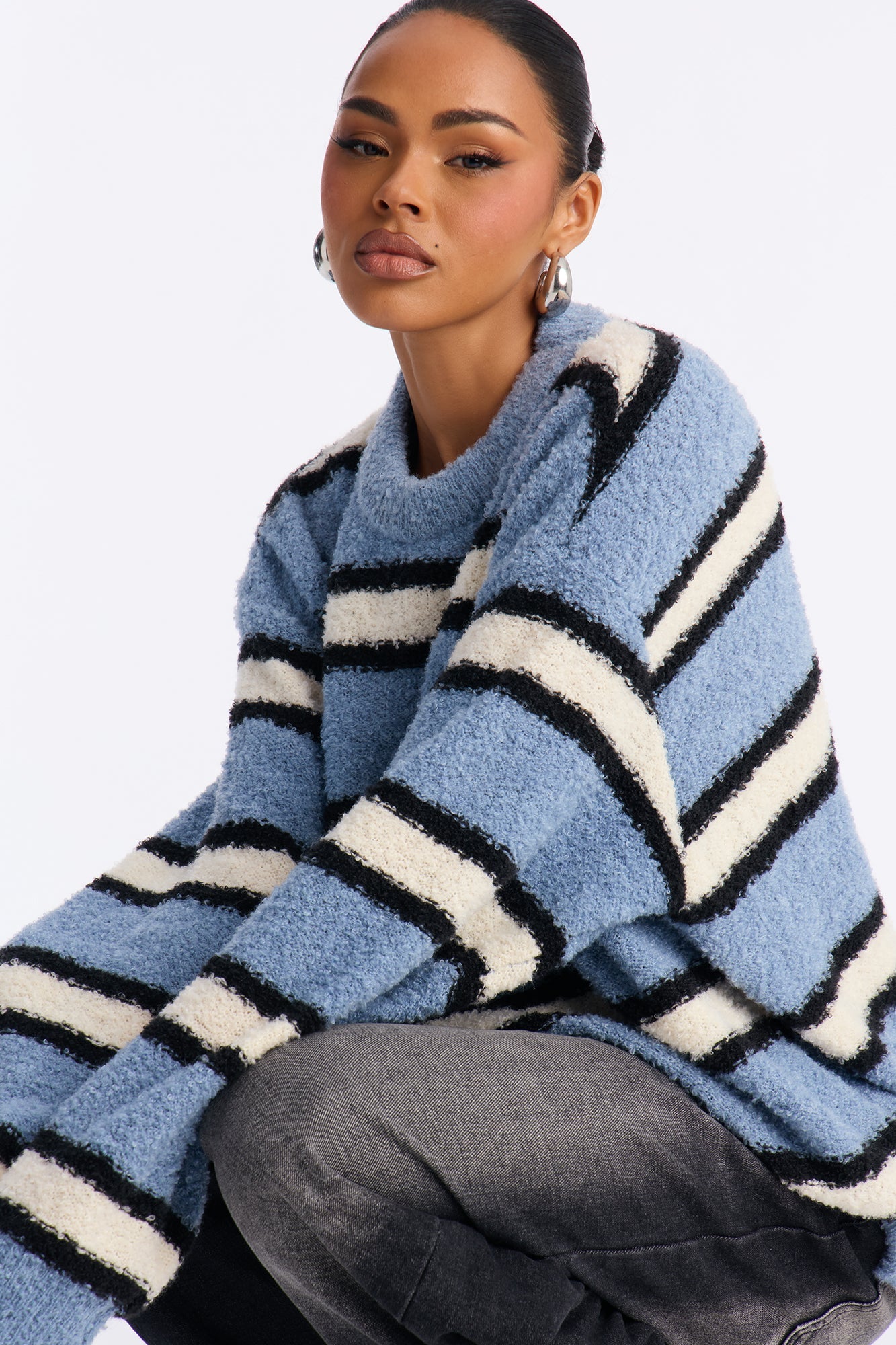 Quality Time Striped Pullover Sweater - Blue