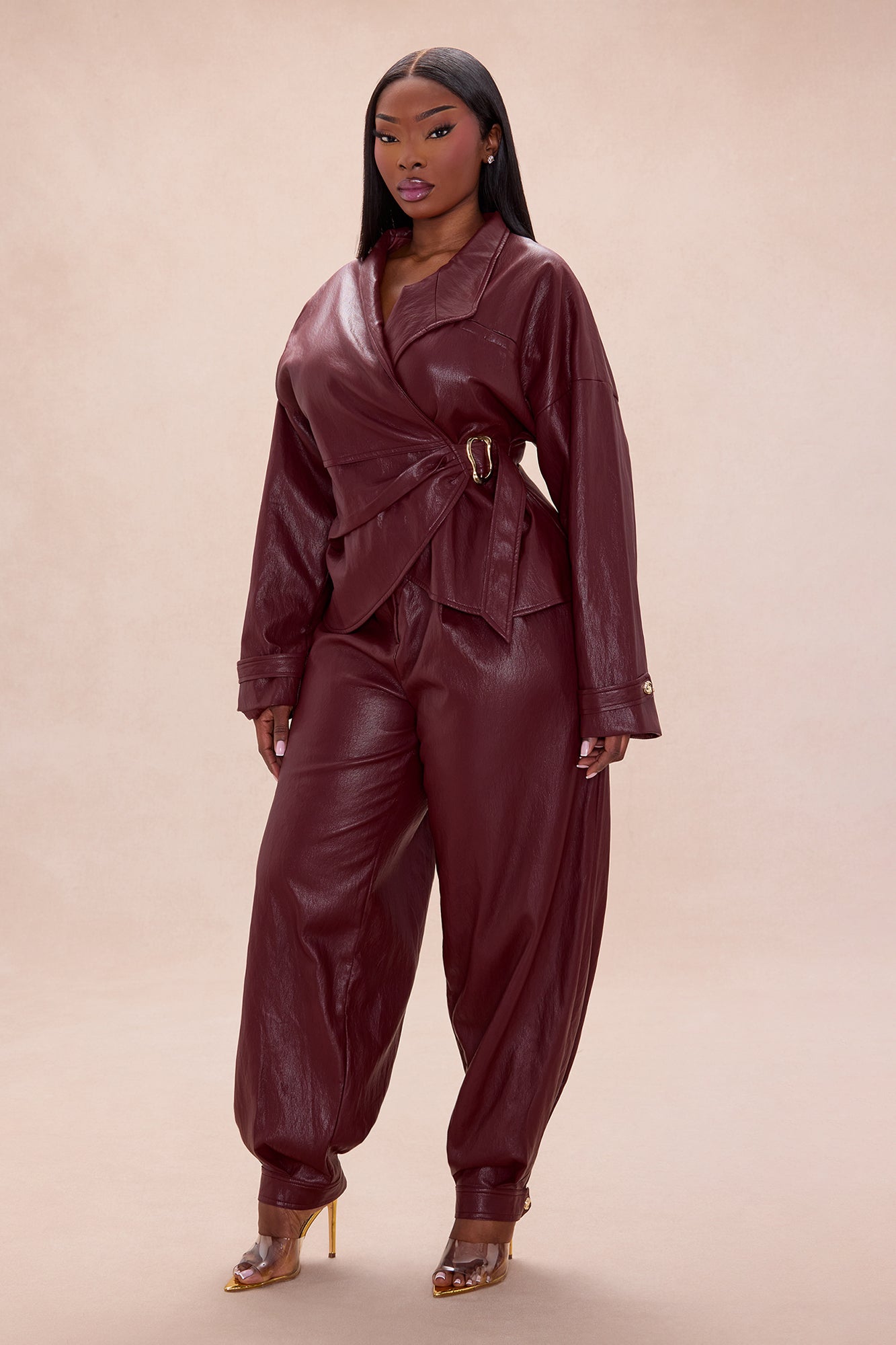 Mariella Faux Leather Jacket - Burgundy