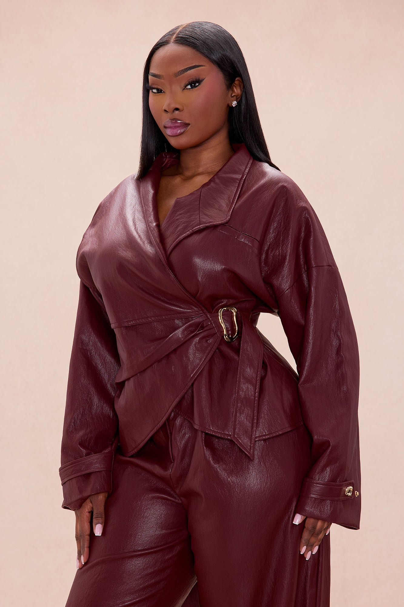 Mariella Faux Leather Jacket - Burgundy