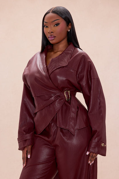 Mariella Faux Leather Jacket - Burgundy