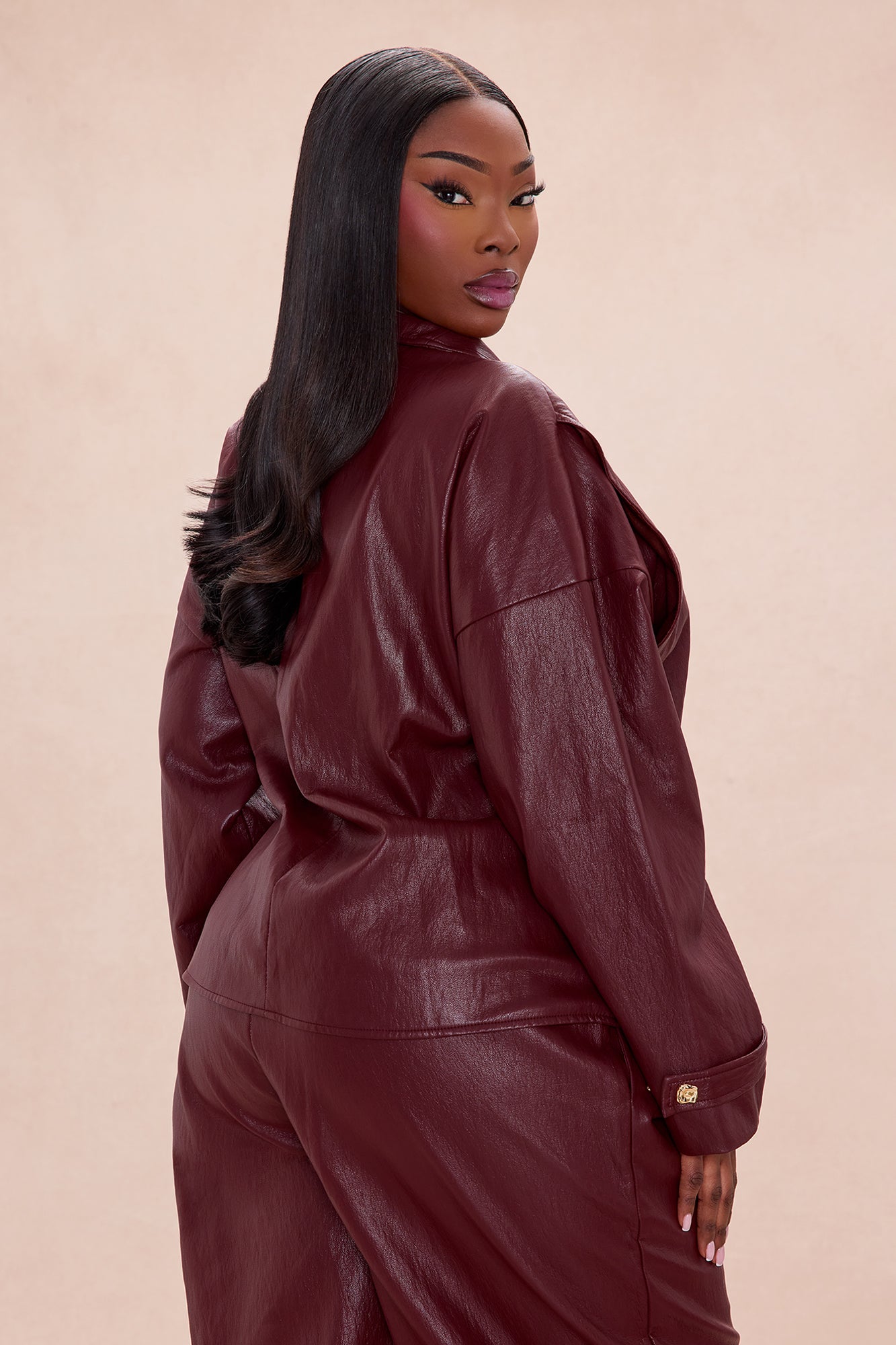 Mariella Faux Leather Jacket - Burgundy