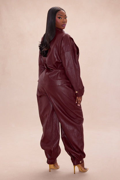Mariella Faux Leather Jacket - Burgundy