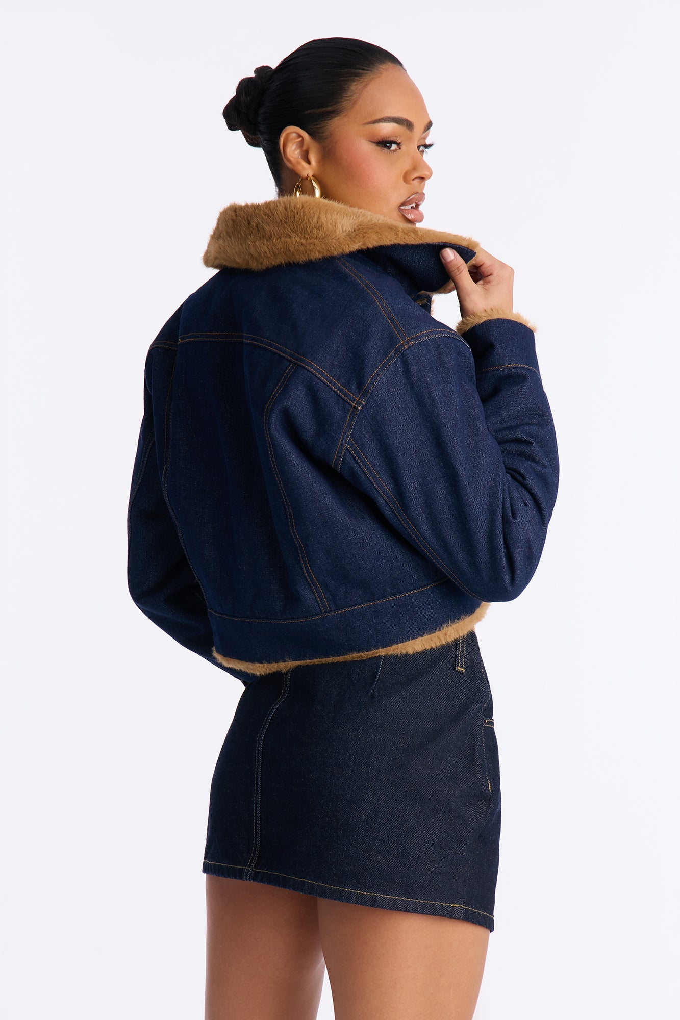 Like A Teddy Faux Fur Lined Denim Jacket - Dark Denim