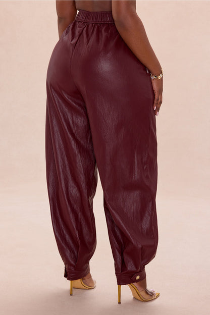 Mariella Faux Leather Balloon Pant - Burgundy