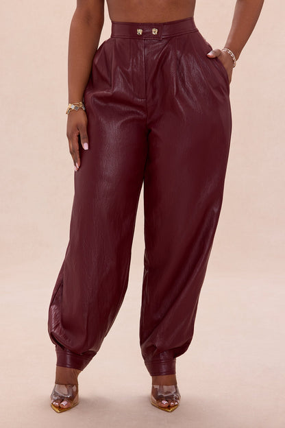 Mariella Faux Leather Balloon Pant - Burgundy