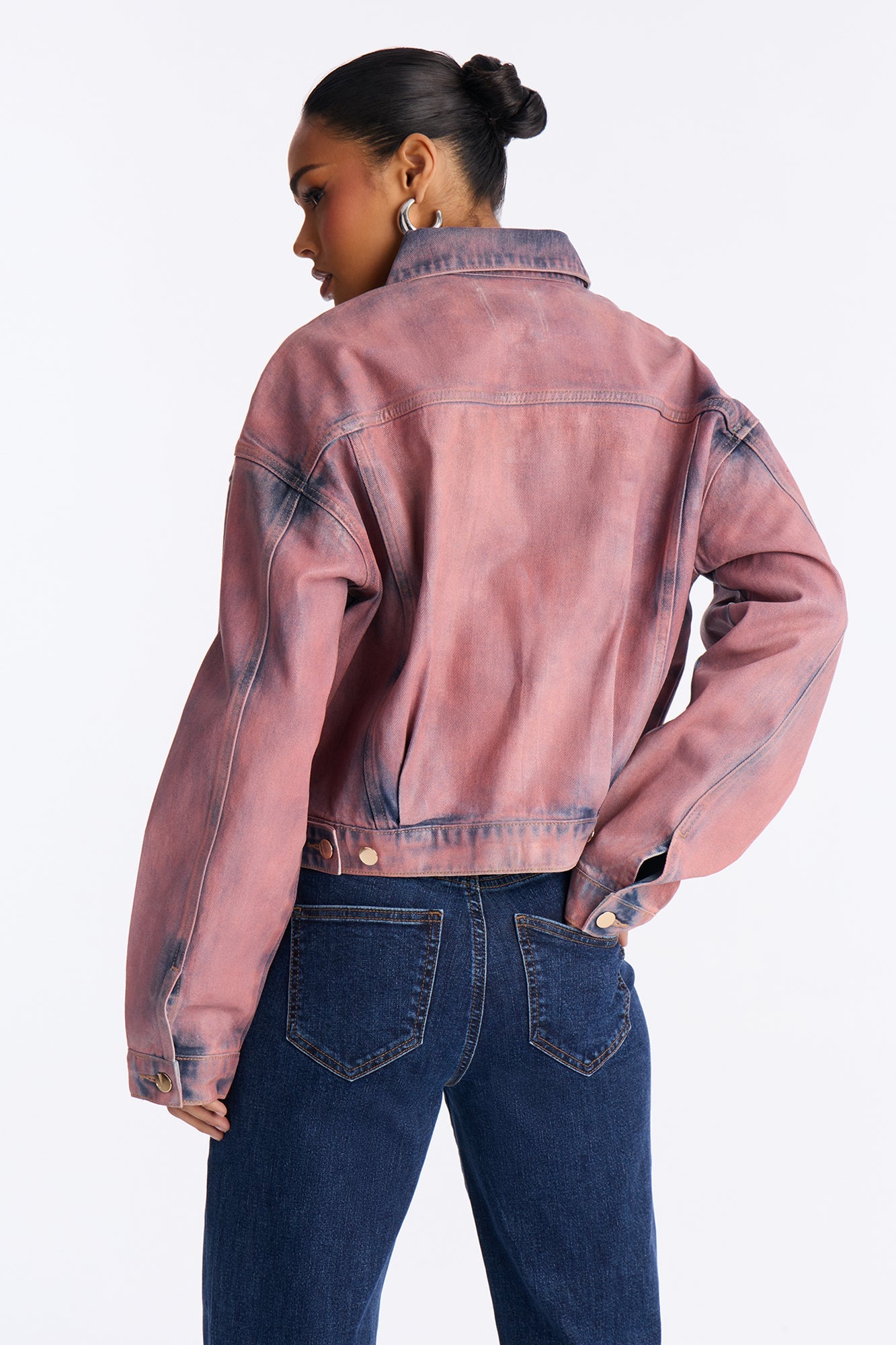 Pink Aura Coated Denim Jacket - Pink