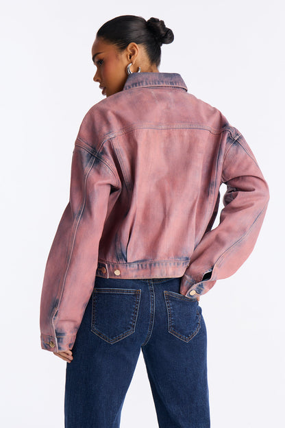 Pink Aura Coated Denim Jacket - Pink