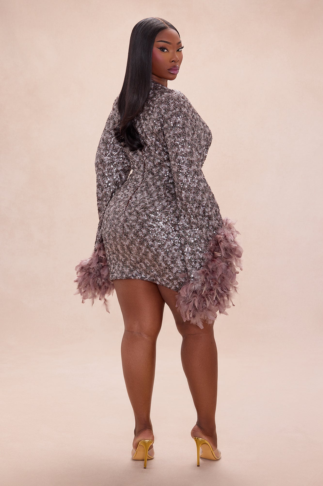 Opal Dreams Feathered Sequin Mini Dress - Chocolate