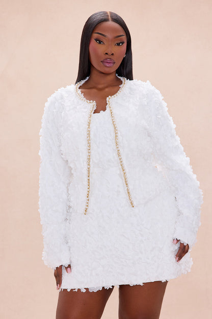 Daisy Embellished Trim Tulle Jacket - White