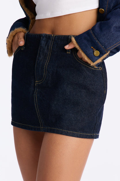 Waist Snatcher Denim Mini Skirt - Rinse Blue Wash