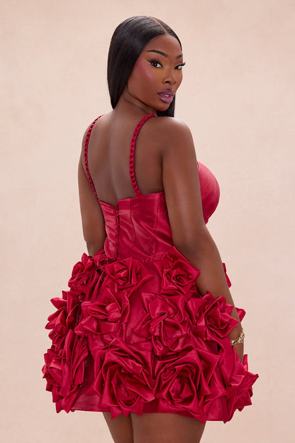 Jasmina Floral Satin Mini Dress - Red