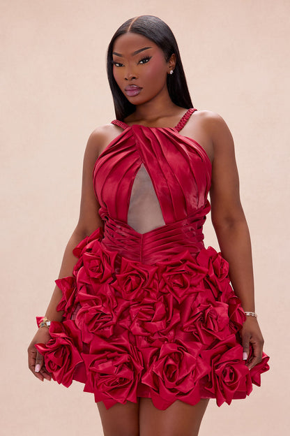 Jasmina Floral Satin Mini Dress - Red