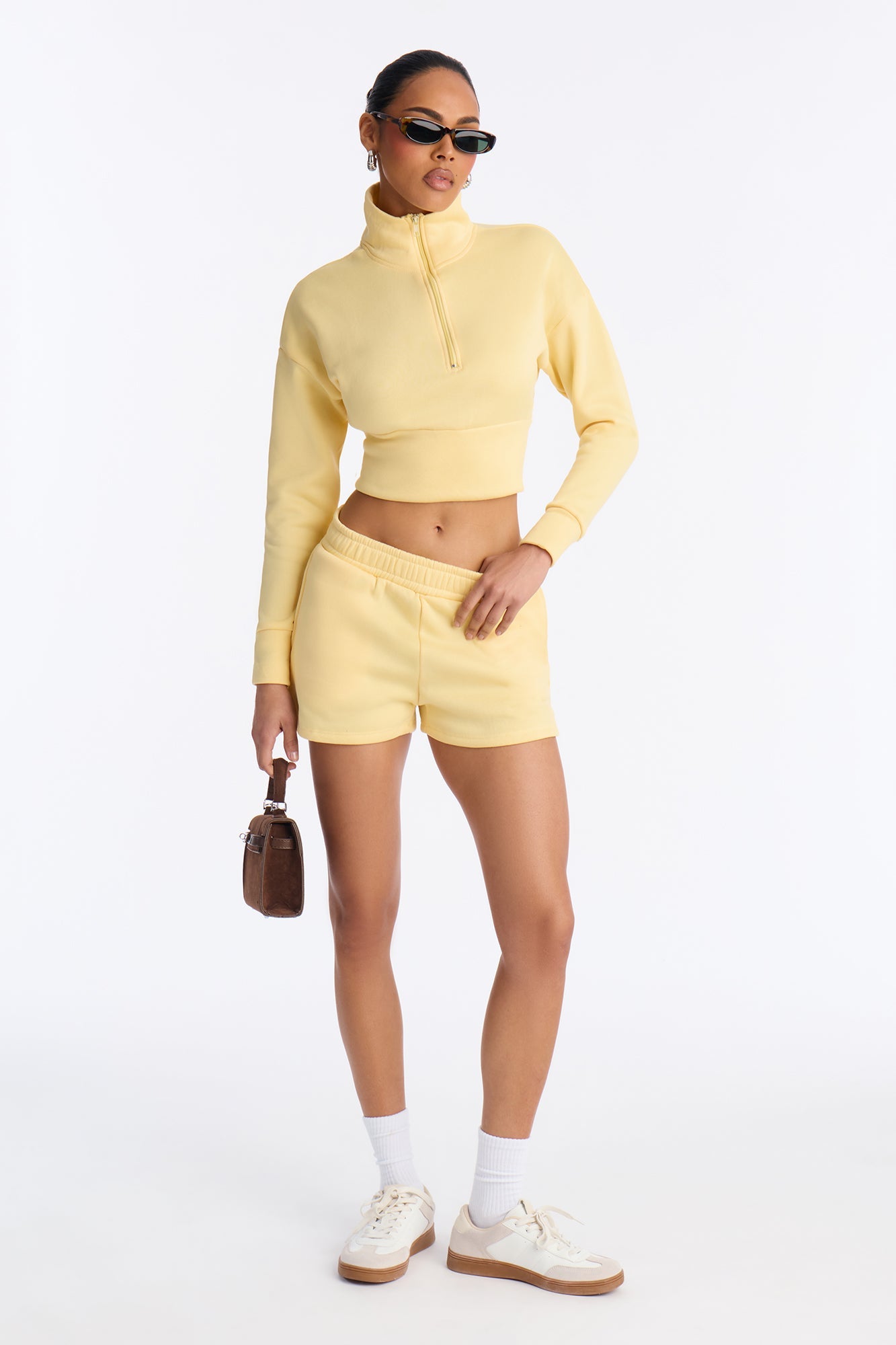 Alina Fleece Quarter Zip Short Set - Yellow