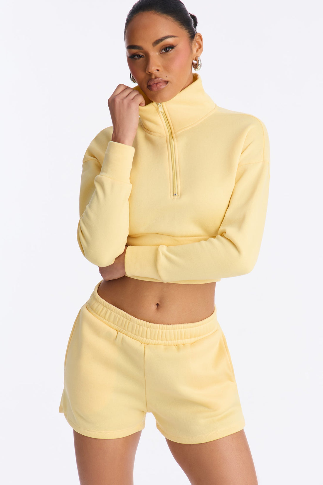 Alina Fleece Quarter Zip Short Set - Yellow