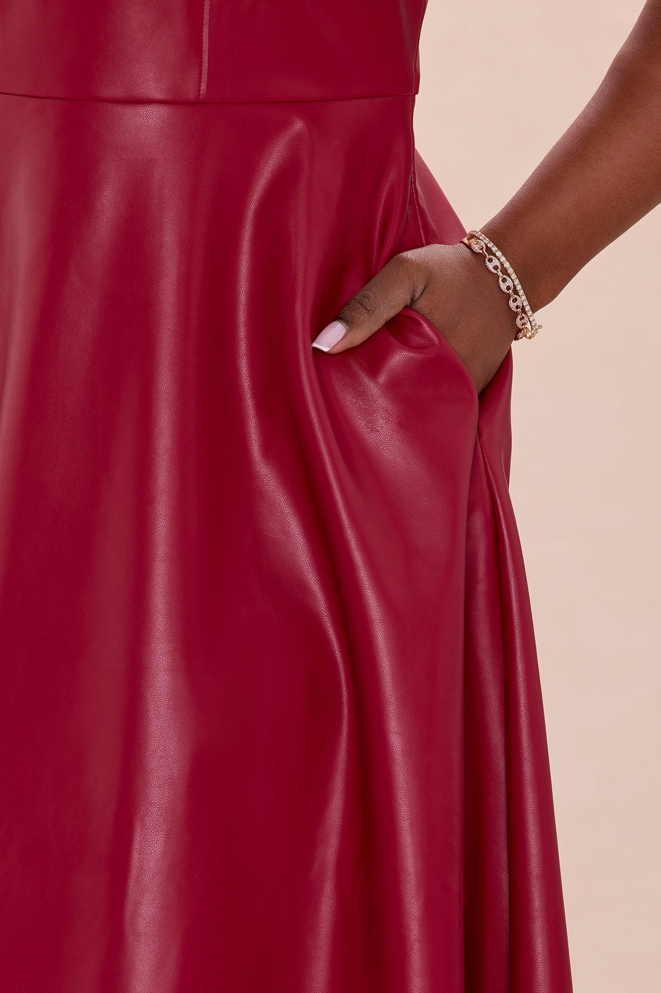 Jaclyn Faux Leather Midi Dress - Burgundy