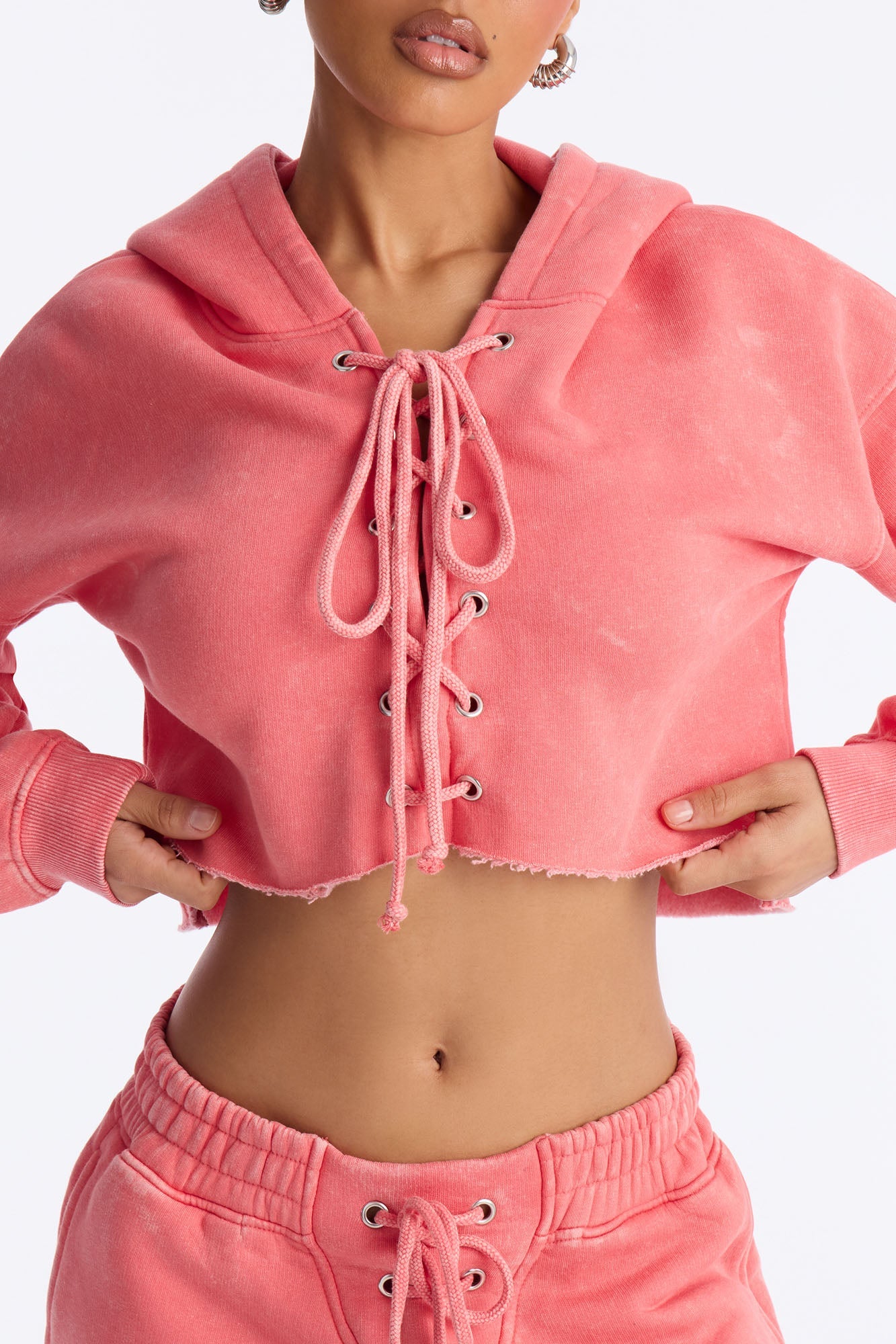 Cassidy Fleece Washed Short Set - Coral