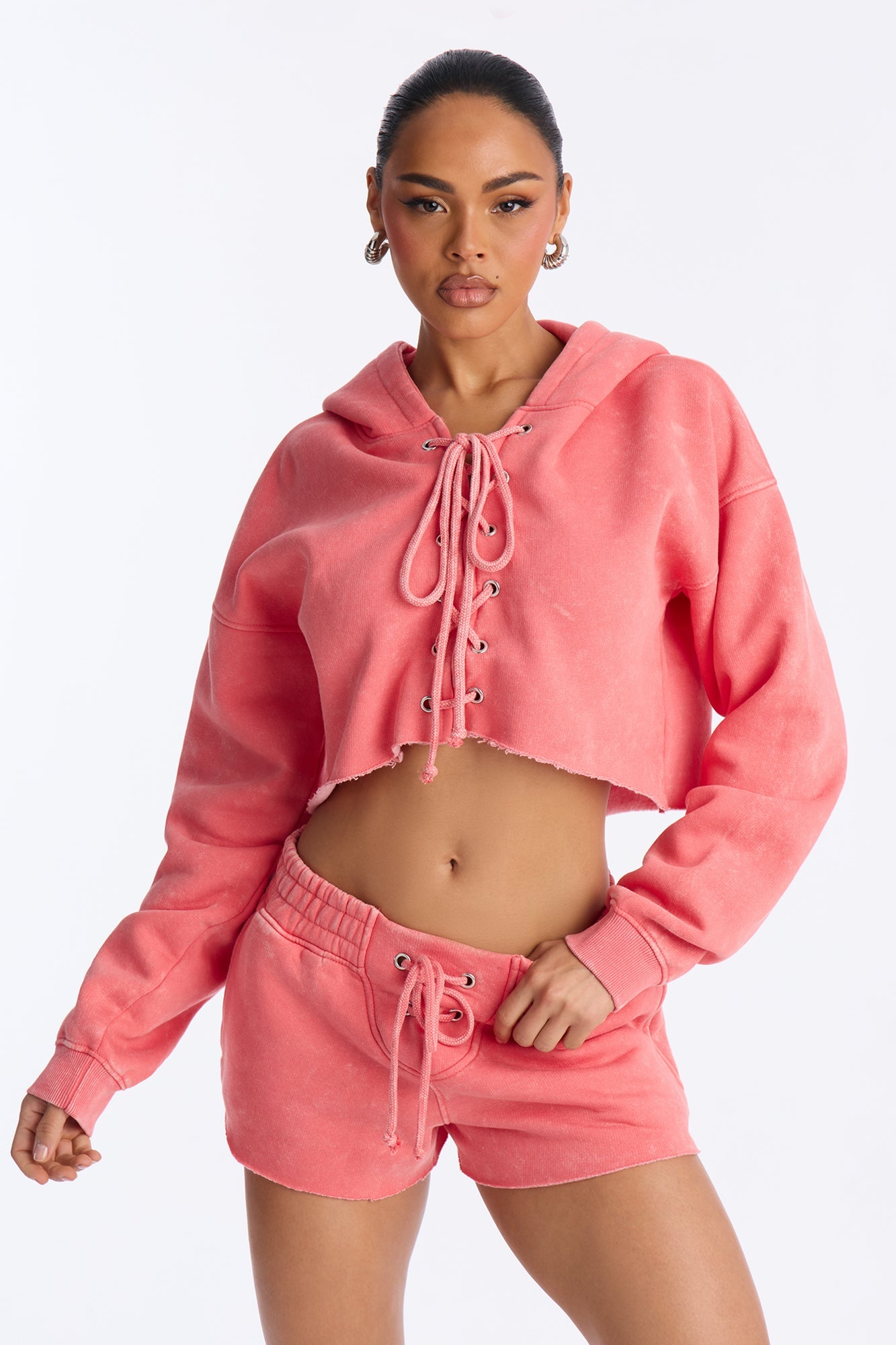 Cassidy Fleece Washed Short Set - Coral