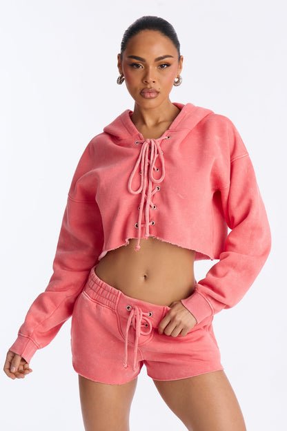 Cassidy Fleece Washed Short Set - Coral