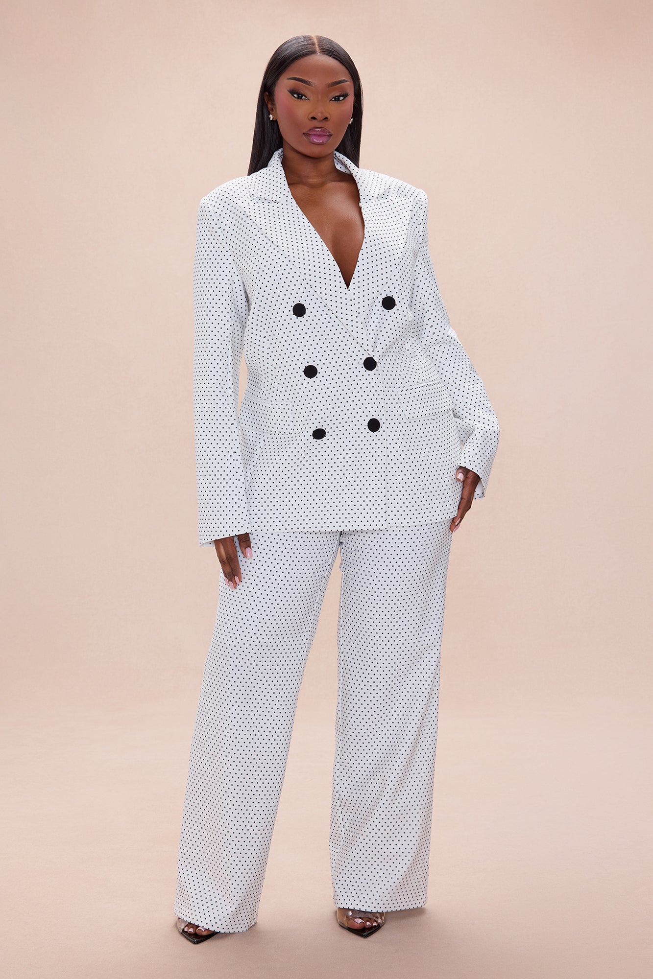 Amalia Polka Dot Blazer Pant Set - White/Black