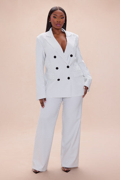 Amalia Polka Dot Blazer Pant Set - White/Black