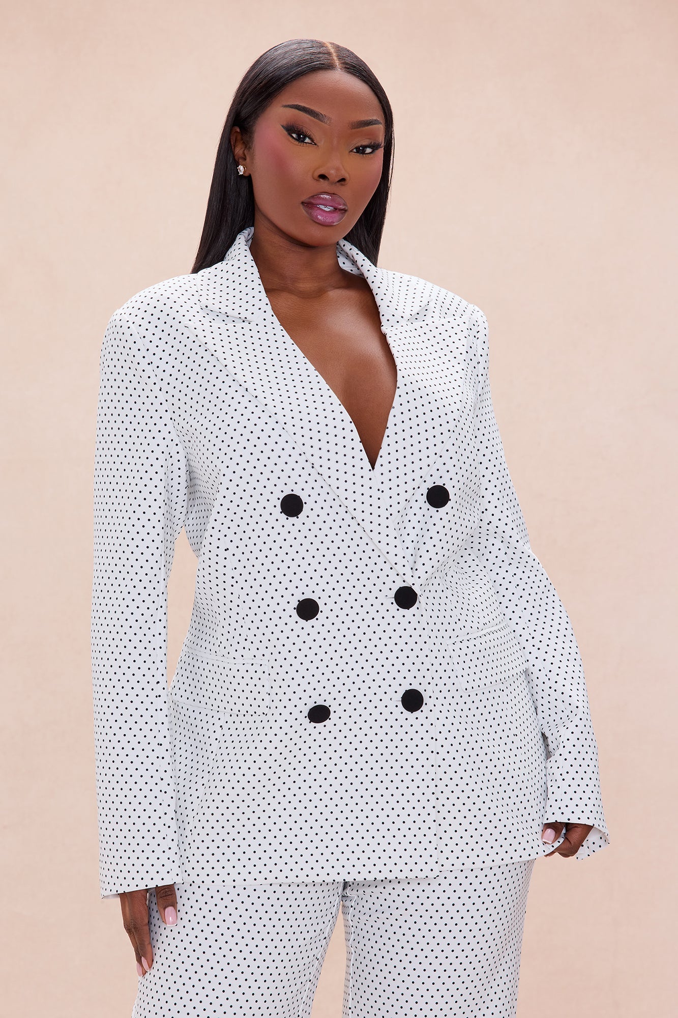 Amalia Polka Dot Blazer Pant Set - White/Black
