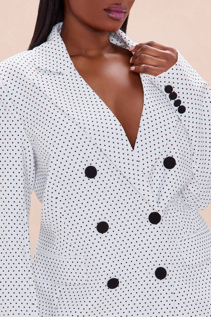 Amalia Polka Dot Blazer Pant Set - White/Black