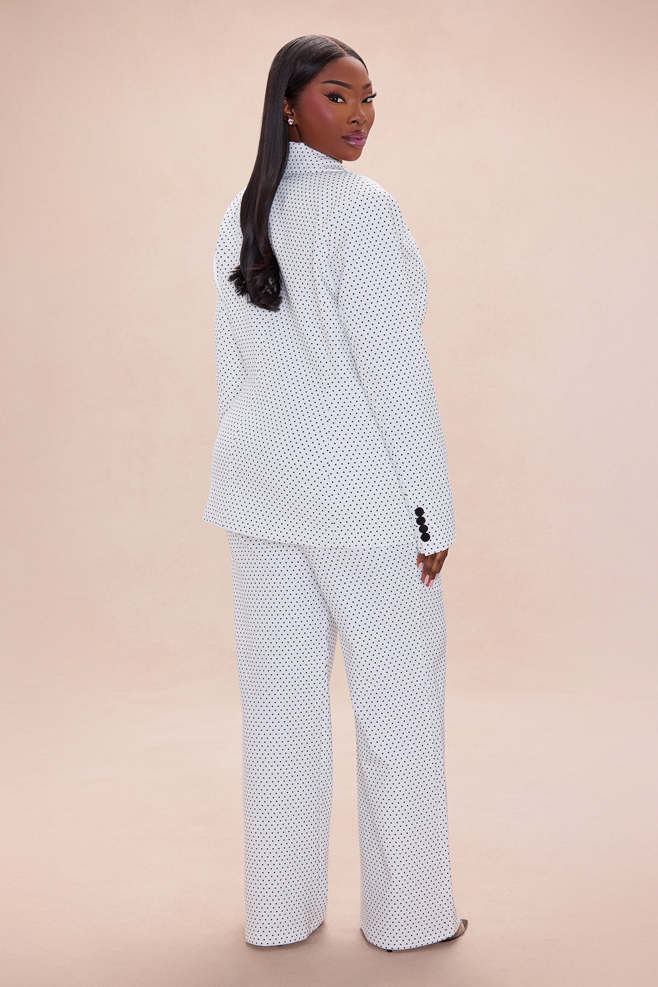 Amalia Polka Dot Blazer Pant Set - White/Black