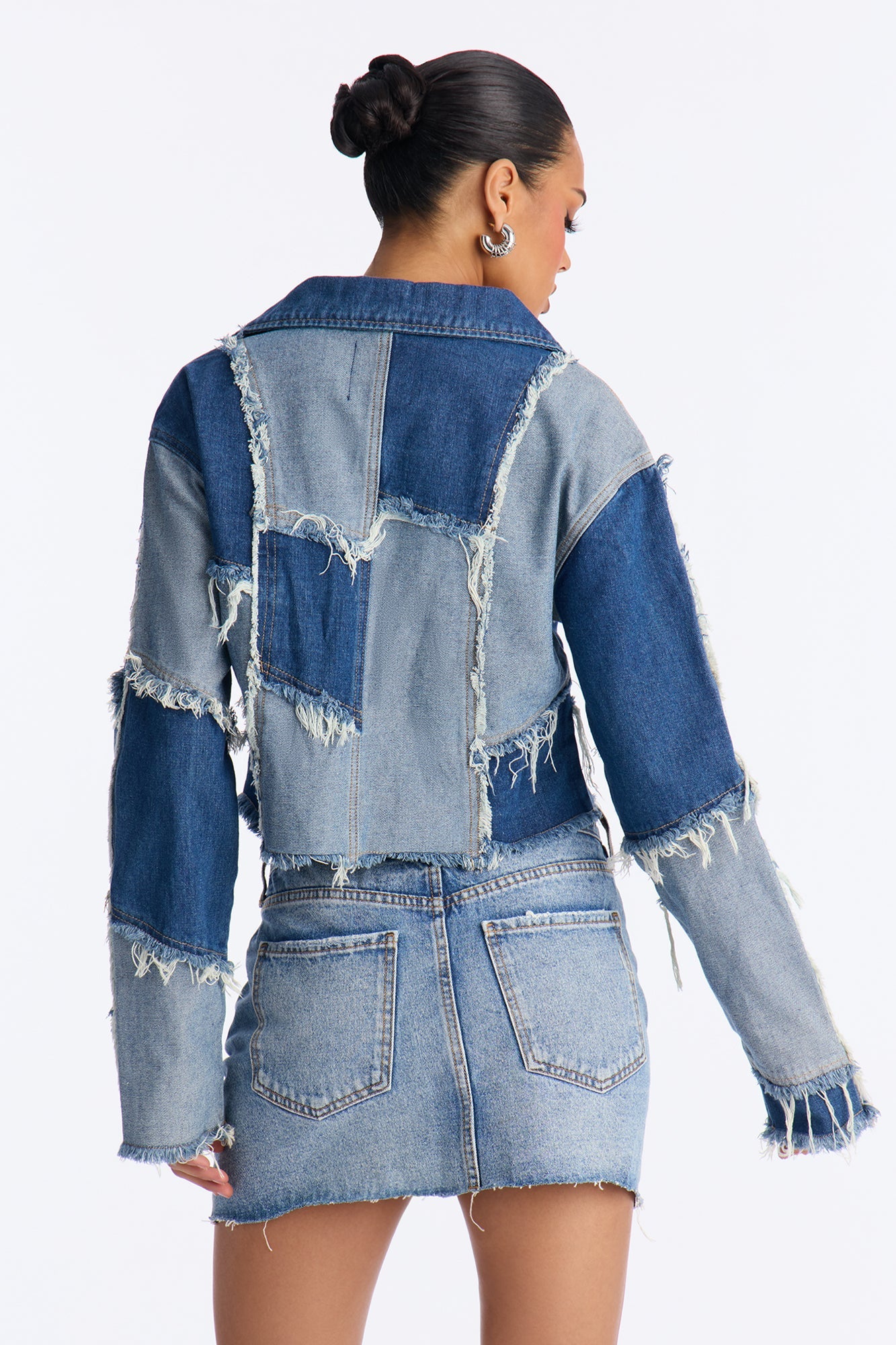 Tone It Up Cropped Patchwork Denim Blazer - Vintage Wash
